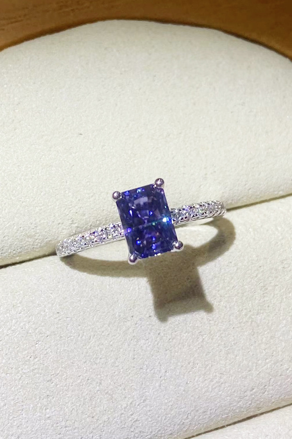 1 Carat Moissanite Rectangle Ring - 925 Sterling Silver Blue
