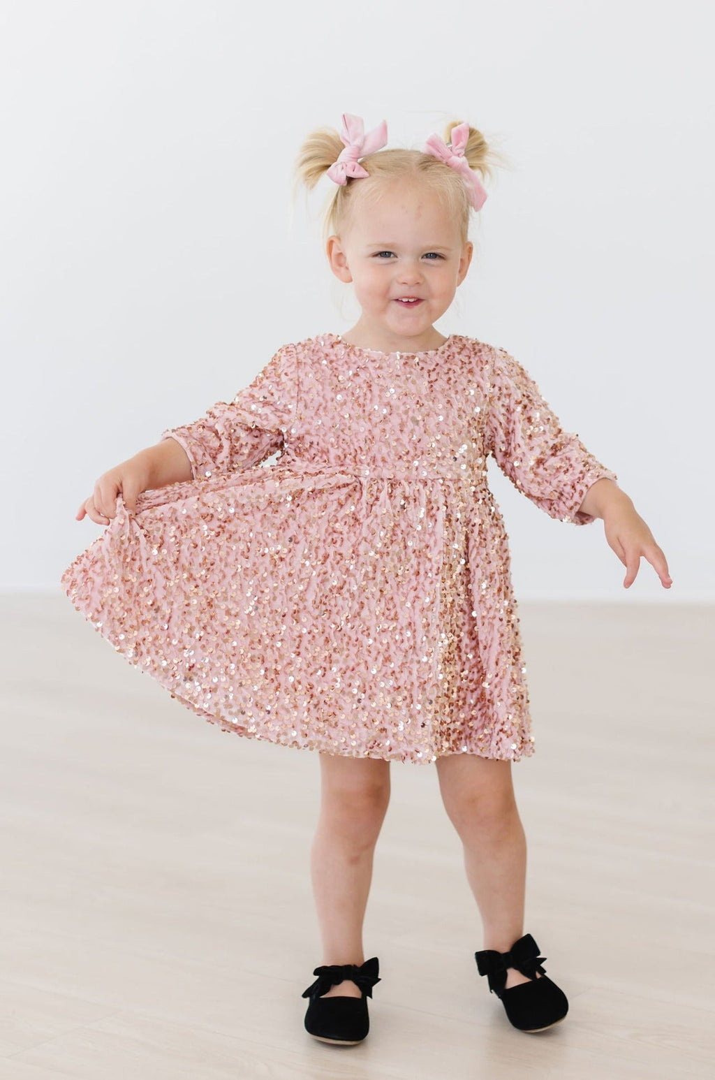 Rose Gold Velvet Sequin Dress - Kids