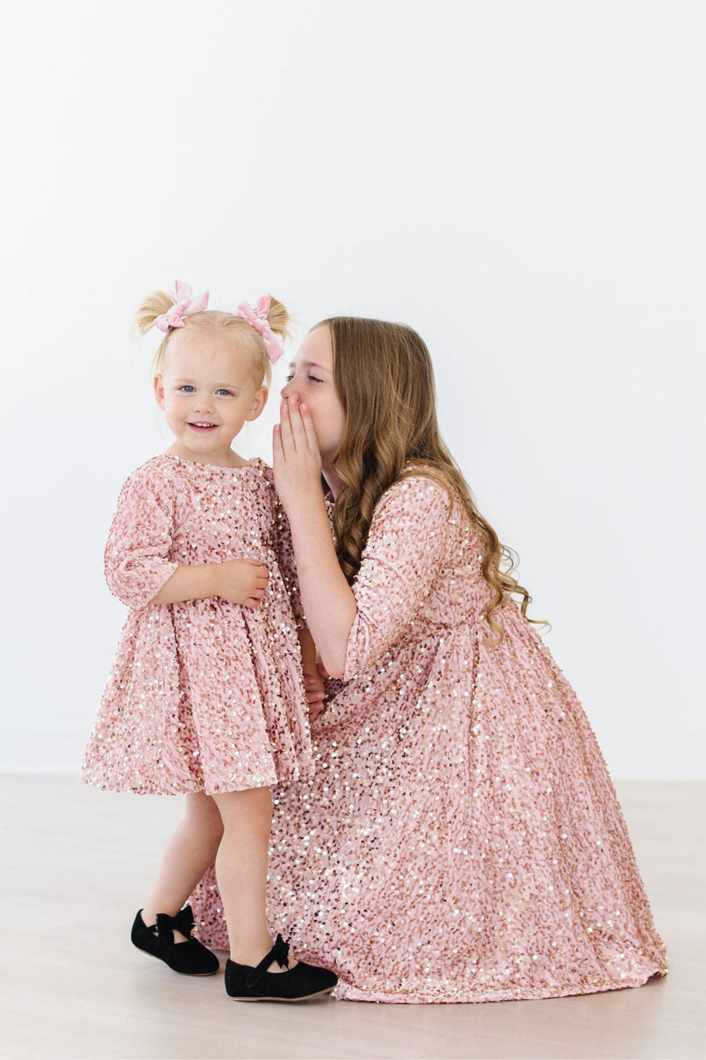 Rose Gold Velvet Sequin Dress - Kids