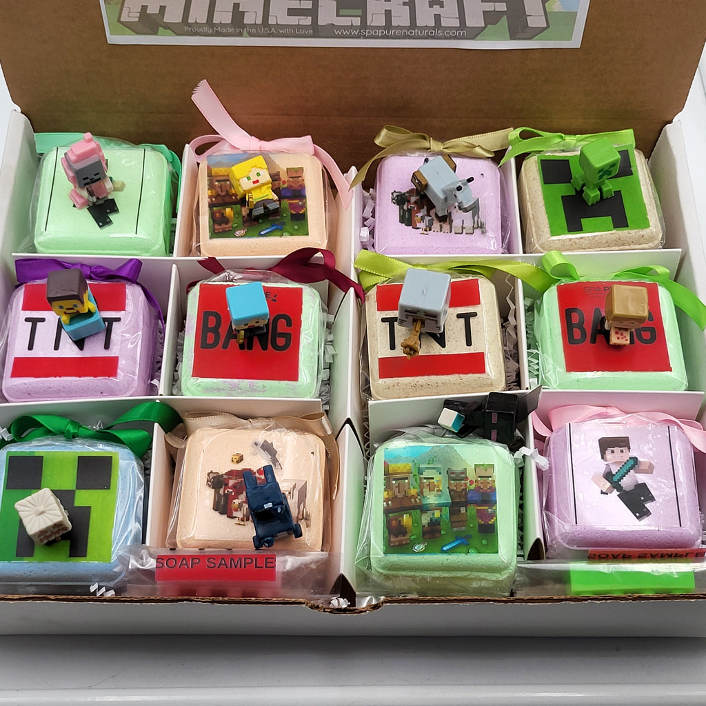 MineCrafter Bath Bombs with Toys Inside - 12 Pack USA Made Kids