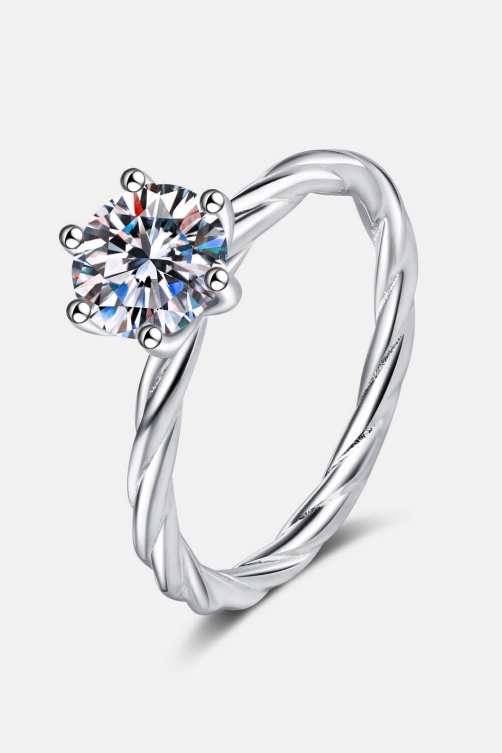 1 Carat Moissanite 6-Prong Twisted Ring - 925 Sterling Silver