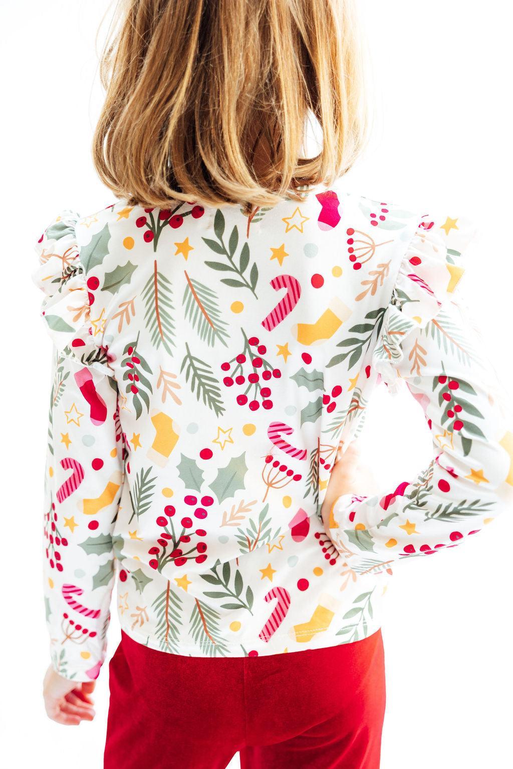 Holly Jolly Christmas Long Sleeve Ruffle Tee - Kids