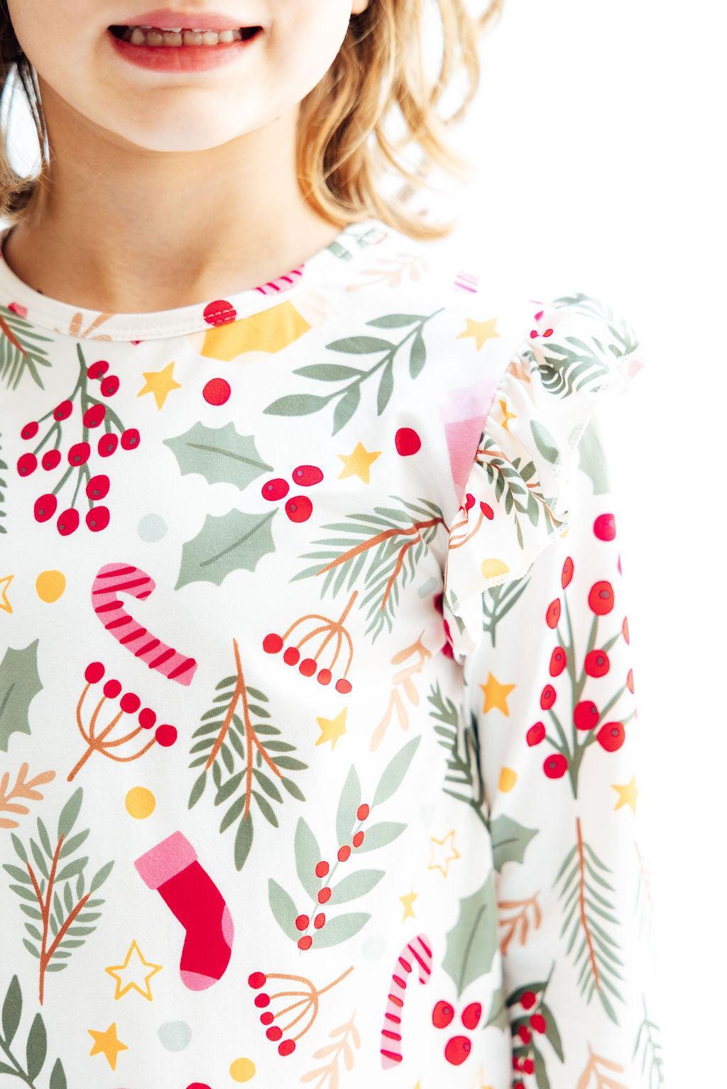 Holly Jolly Christmas Long Sleeve Ruffle Tee - Kids