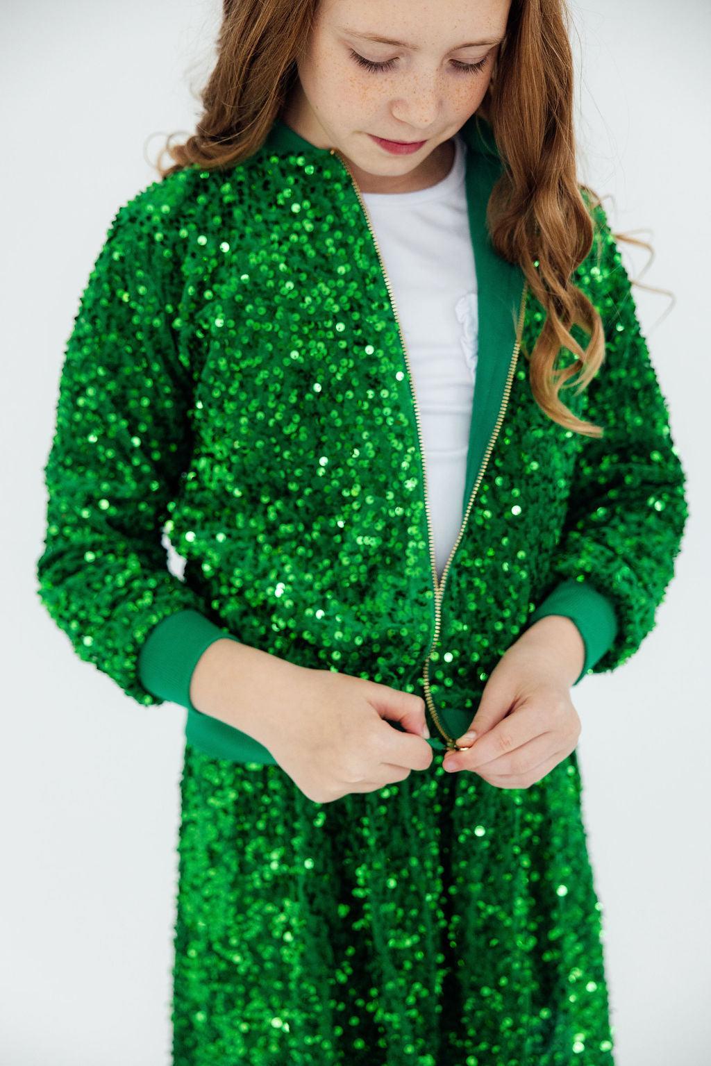 Kelly Green Velvet Sequin Jacket - Kids