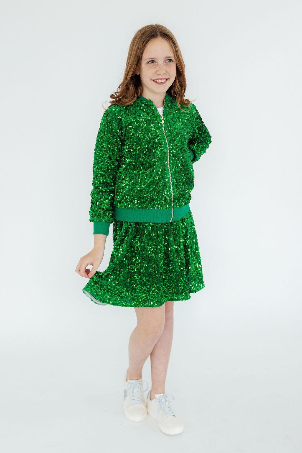 Kelly Green Velvet Sequin Jacket - Kids