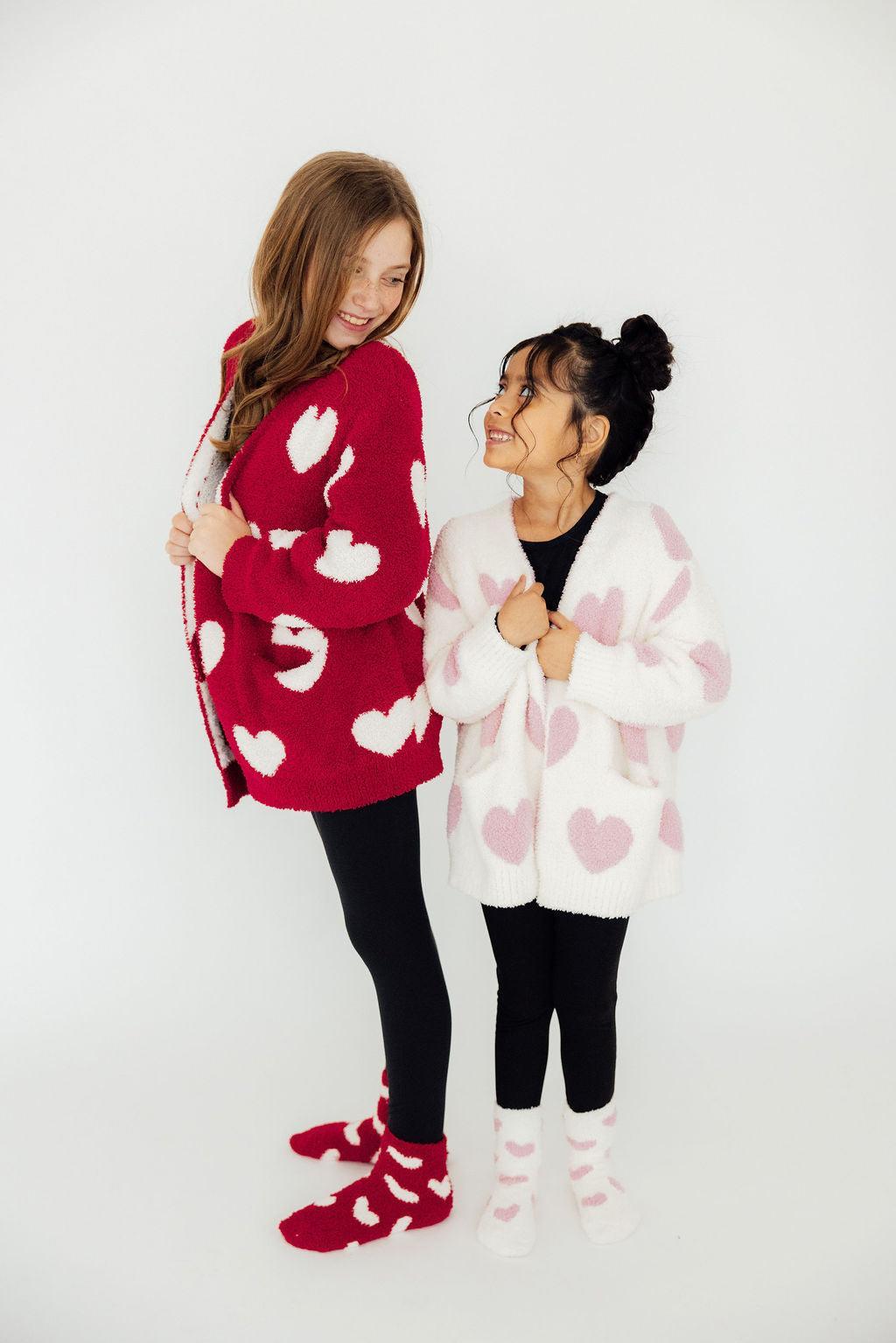 Heart Cozy Cardigan - Red & Coconut - Kids