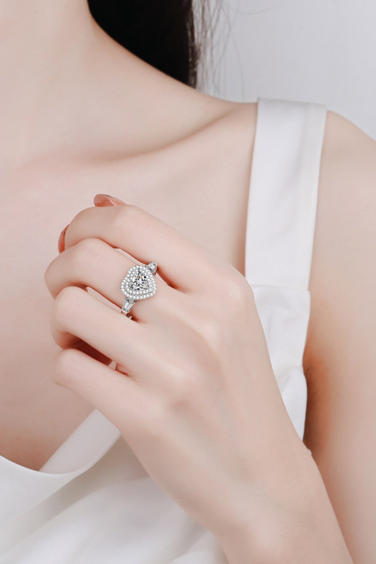 1 Carat Moissanite Heart Ring - Platinum Plated 925 Sterling Silver