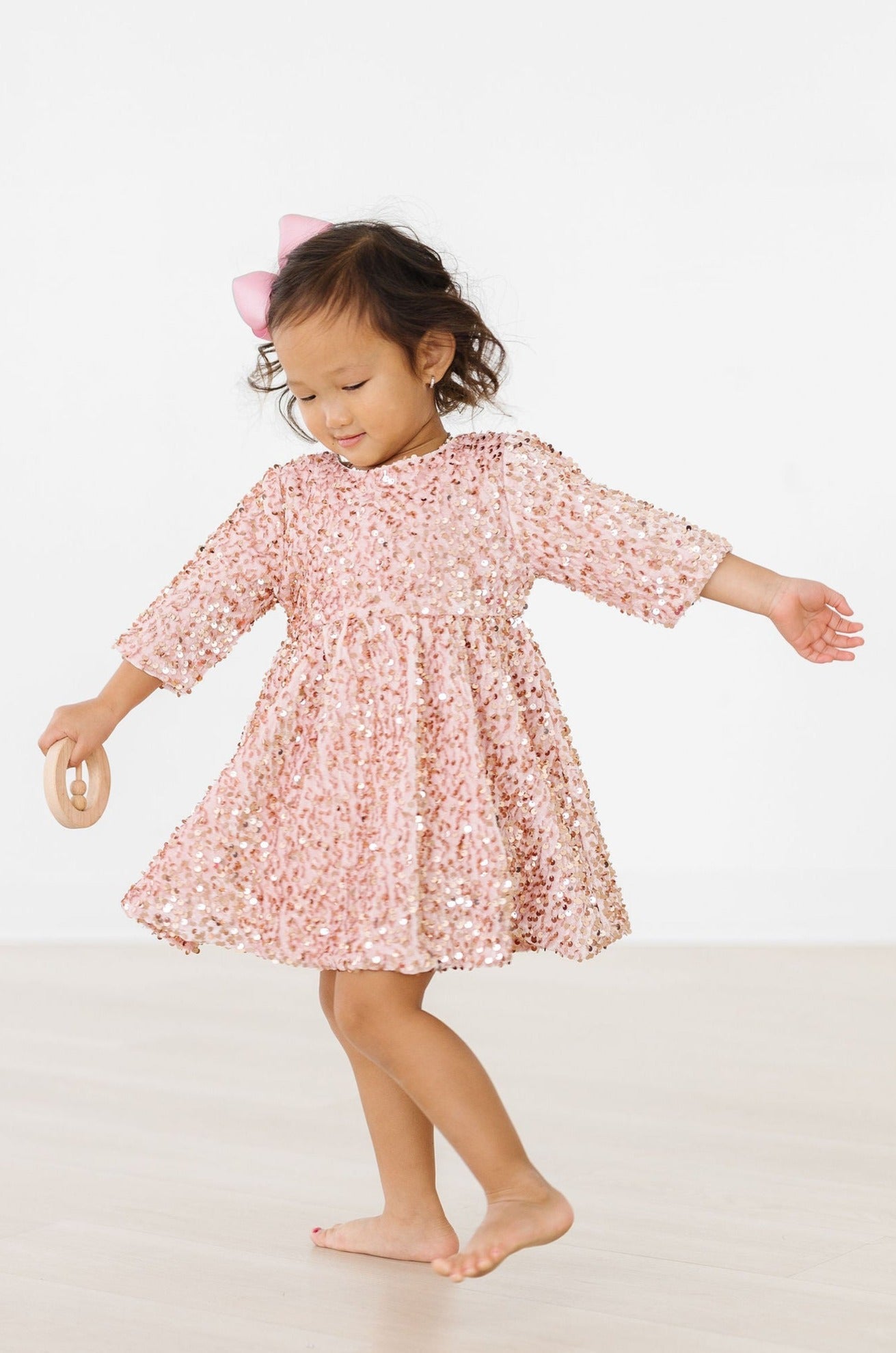 Rose Gold Velvet Sequin Dress - Kids