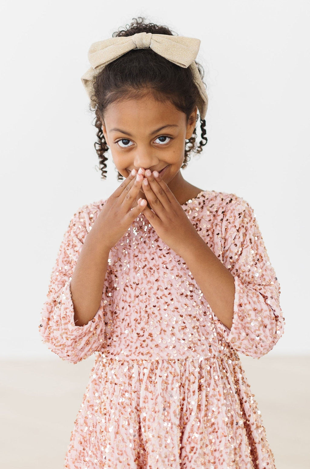 Rose Gold Velvet Sequin Dress - Kids