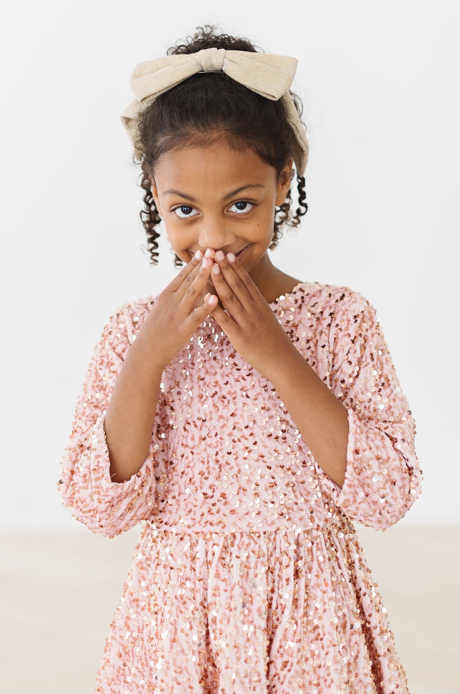 Rose Gold Velvet Sequin Dress - Kids