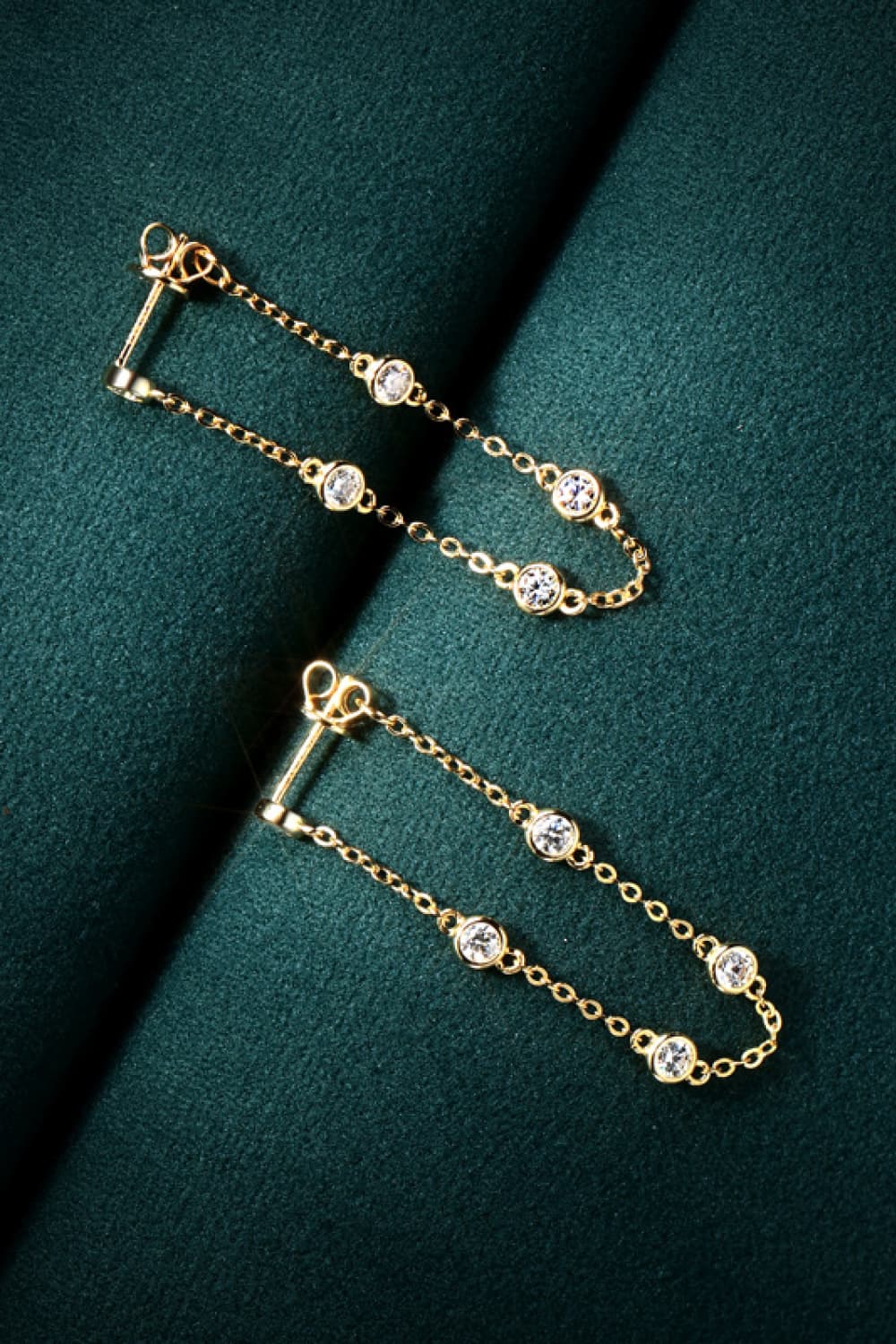 1 Carat Moissanite Chain Earrings - Platinum & Gold Plated 925 Sterling Silver