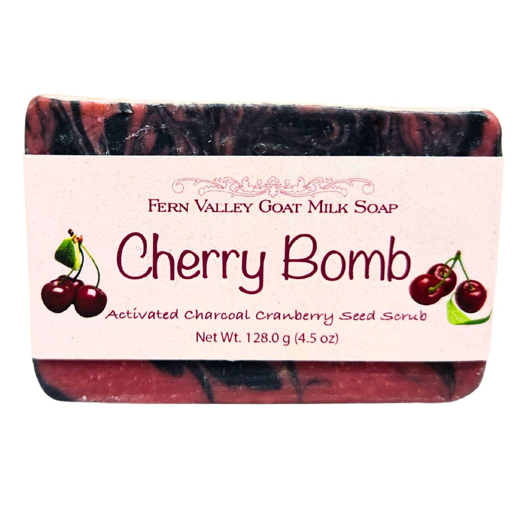 Cherry Bomb Charcoal & Cranberry Seed Scrub Natural Goat Milk Soap