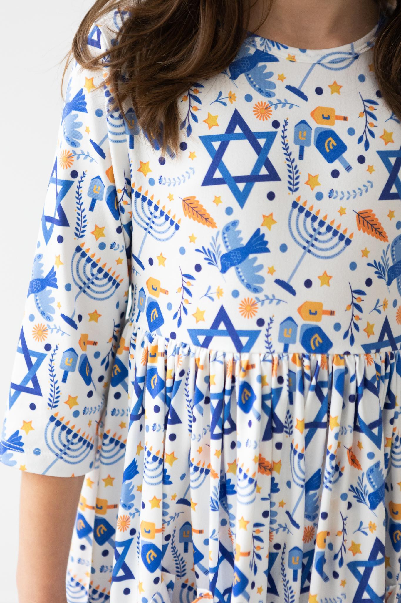 Happy Hanukkah Twirl Dress with Pockets - Kids