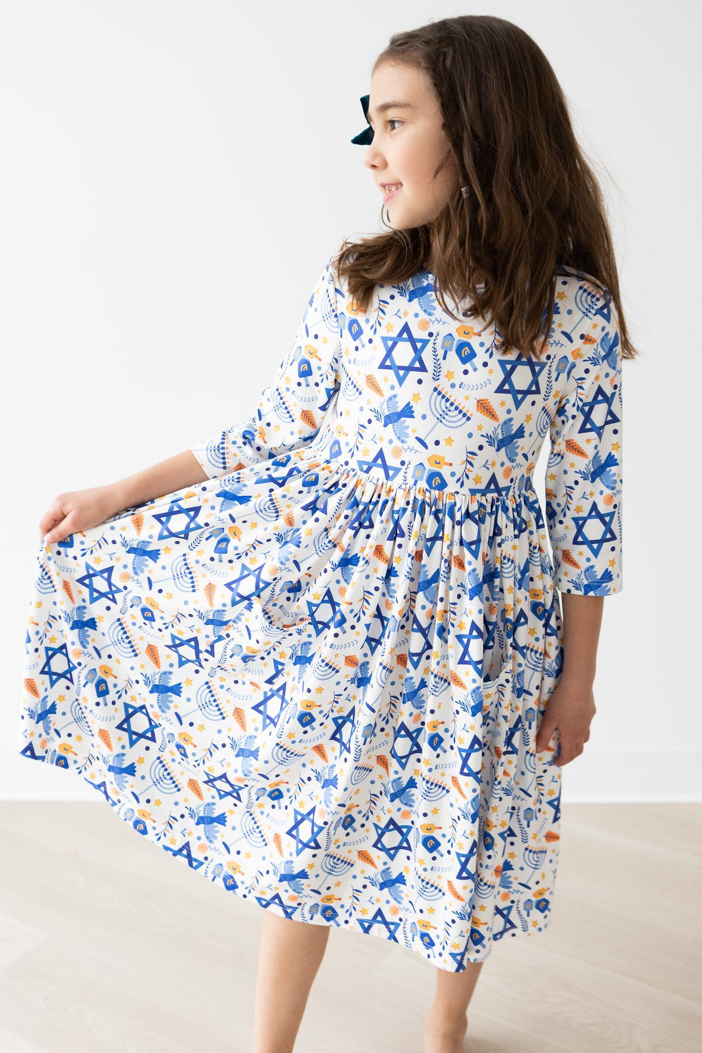 Happy Hanukkah Twirl Dress with Pockets - Kids