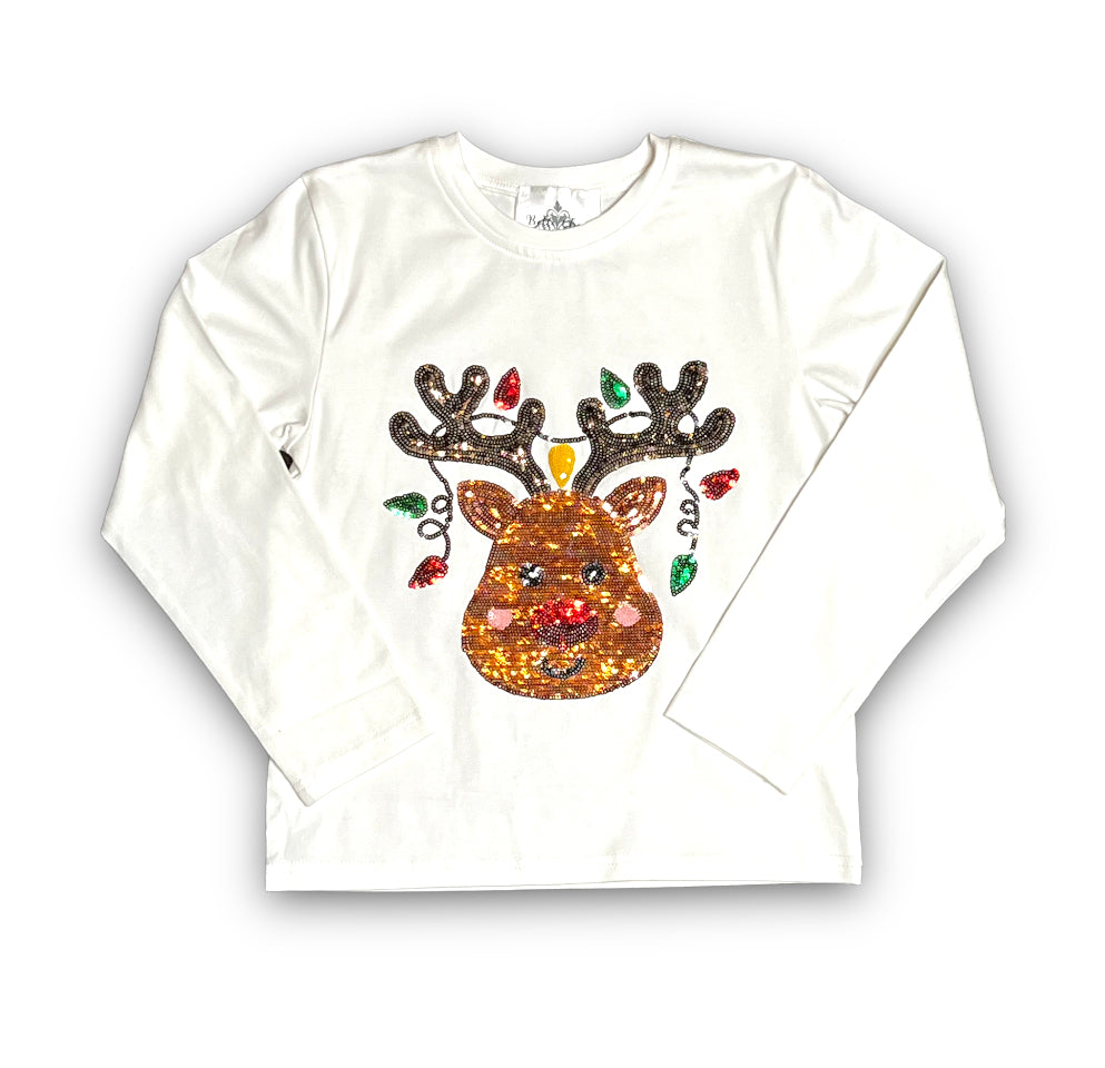 Reindeer Sequin Long Sleeve Shirt - Kids