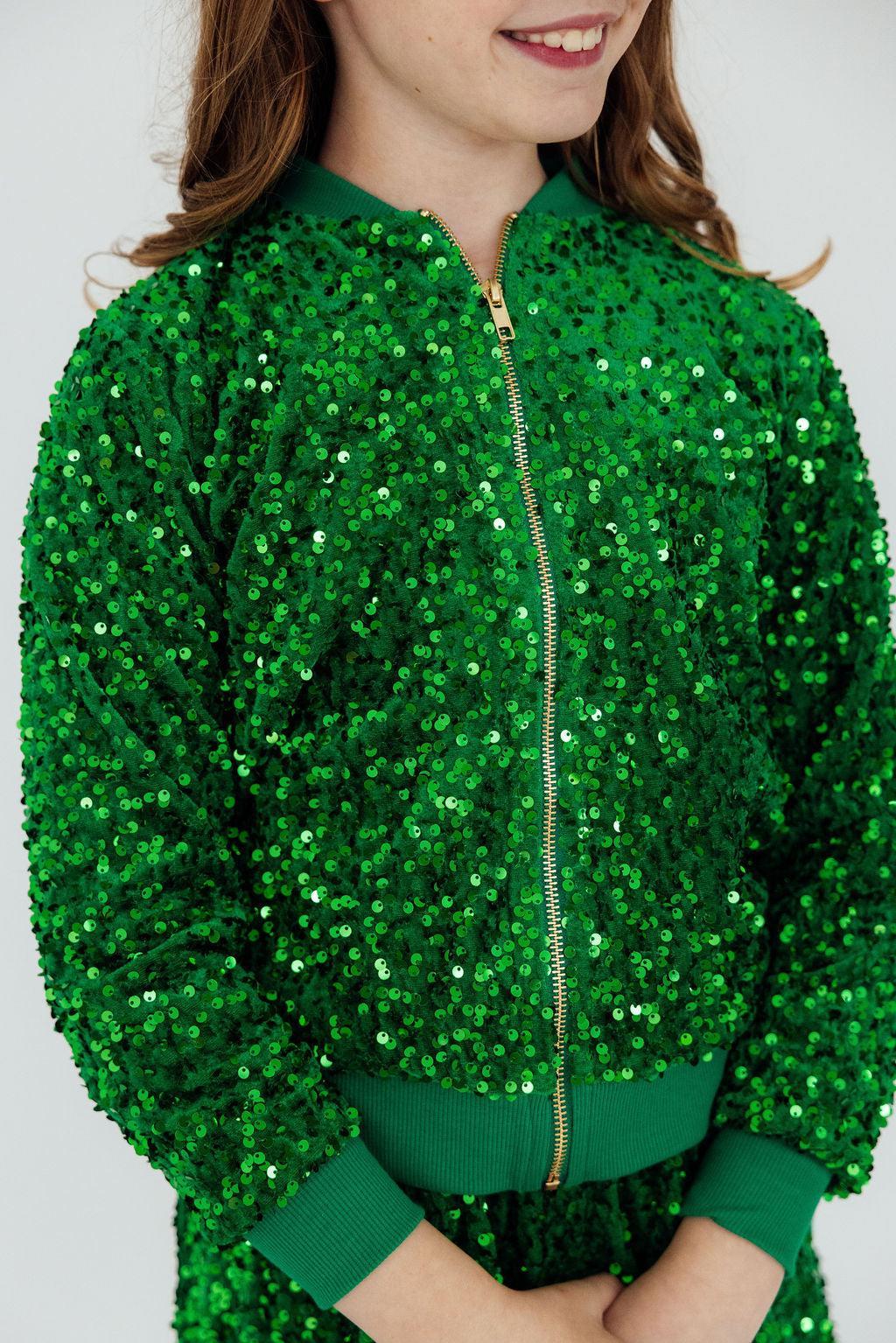 Kelly Green Velvet Sequin Jacket - Kids