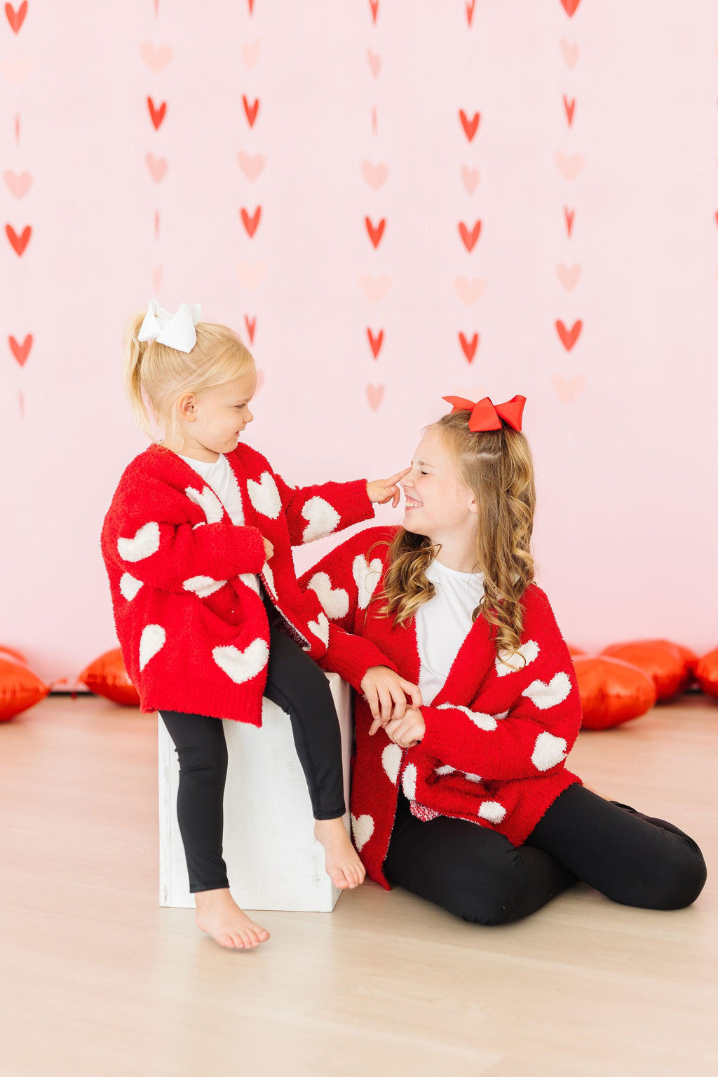 Heart Cozy Cardigan - Red & Coconut - Kids