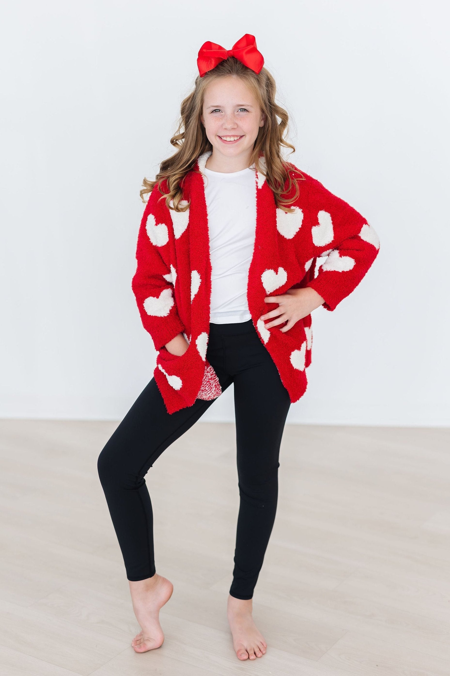 Heart Cozy Cardigan - Red & Coconut - Kids