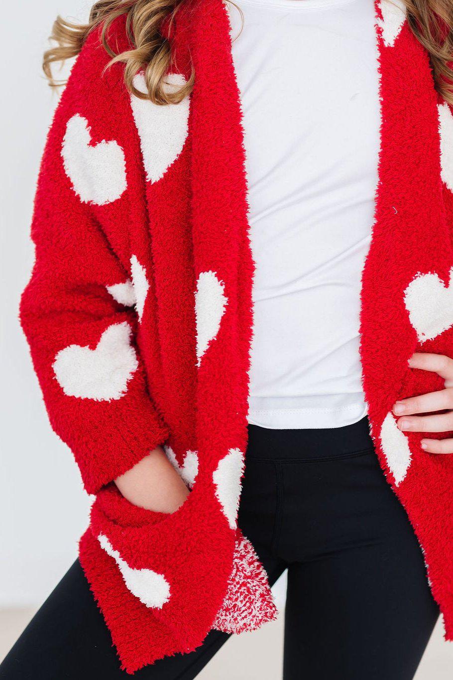 Heart Cozy Cardigan - Red & Coconut - Kids