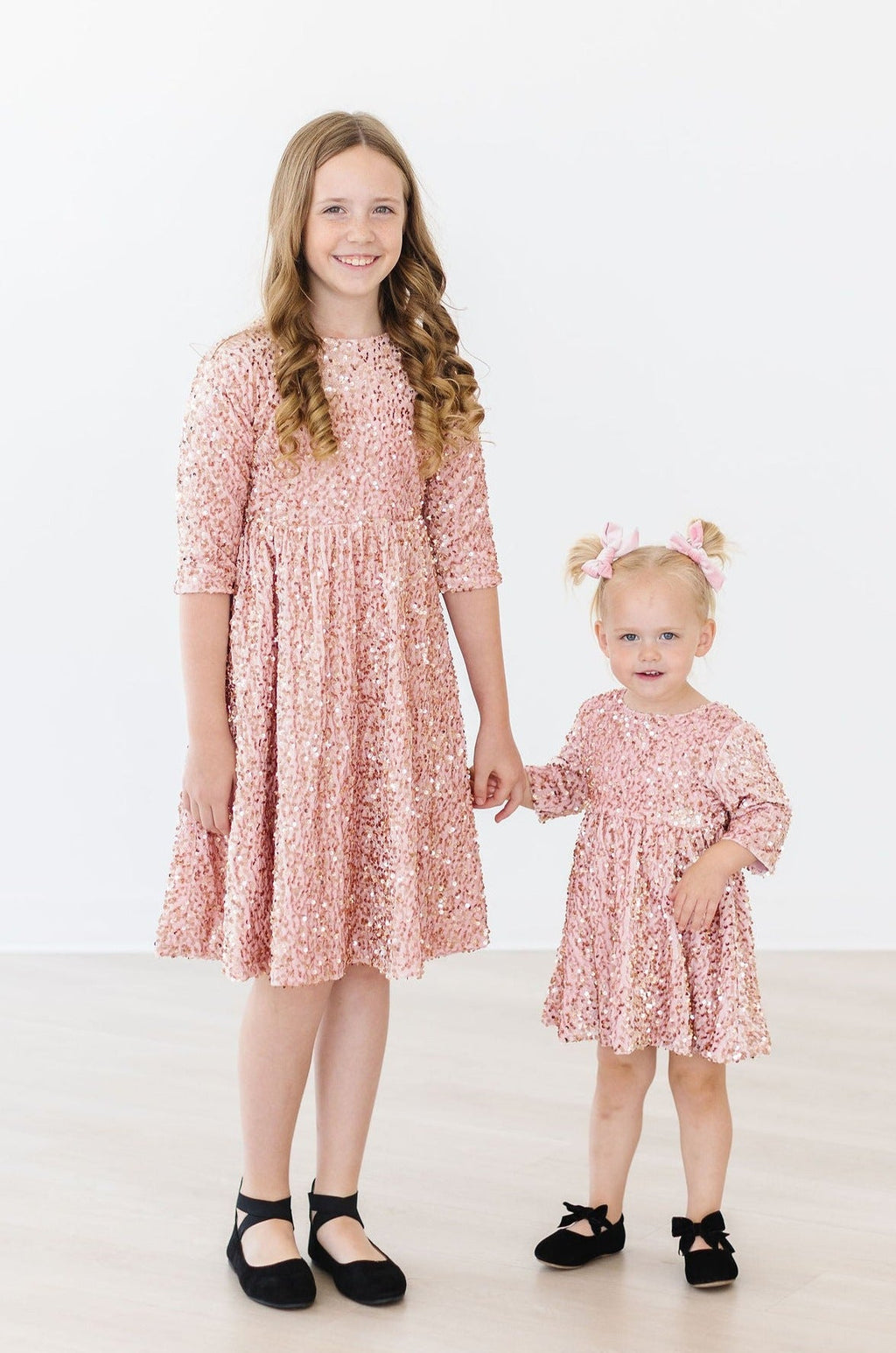 Rose Gold Velvet Sequin Dress - Kids