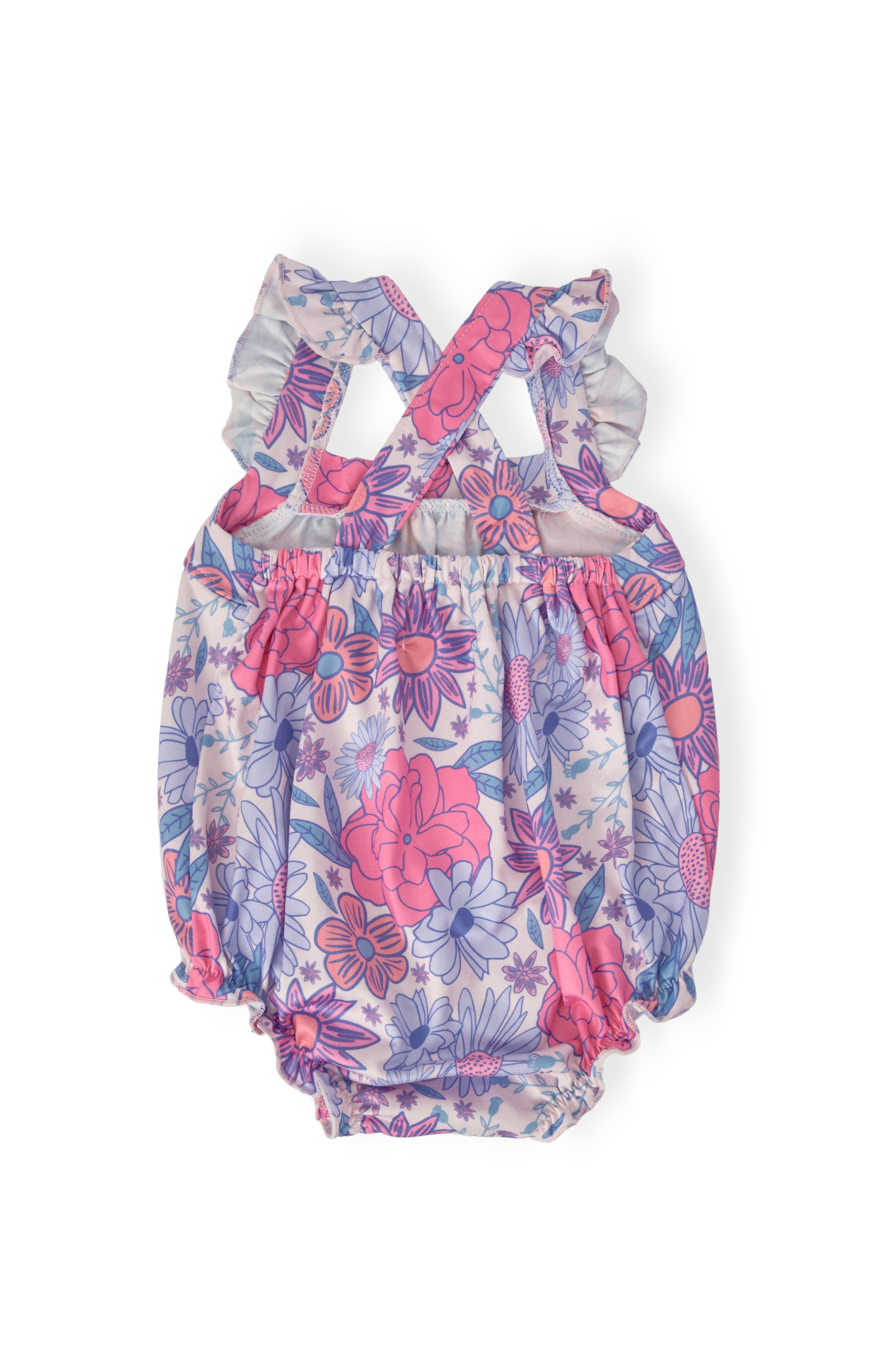 Sweet Springtime Ruffle Cross Back Romper - Kids