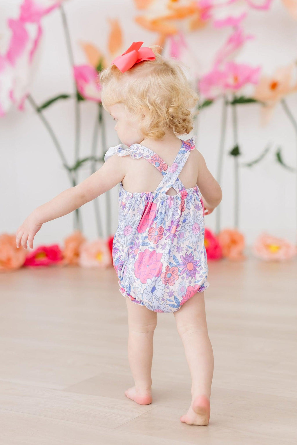 Sweet Springtime Ruffle Cross Back Romper - Kids
