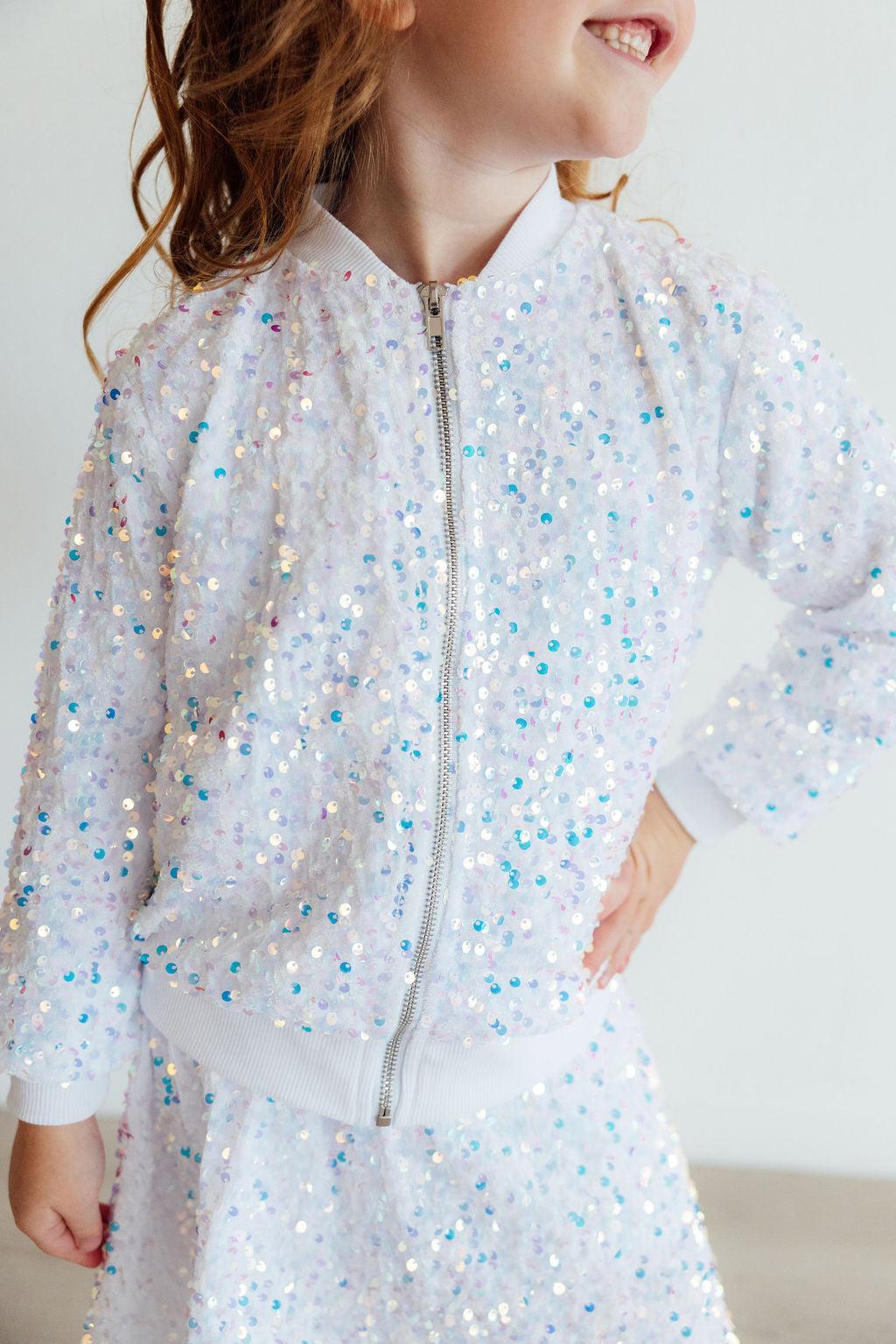 White Velvet Sequin Jacket - Girls