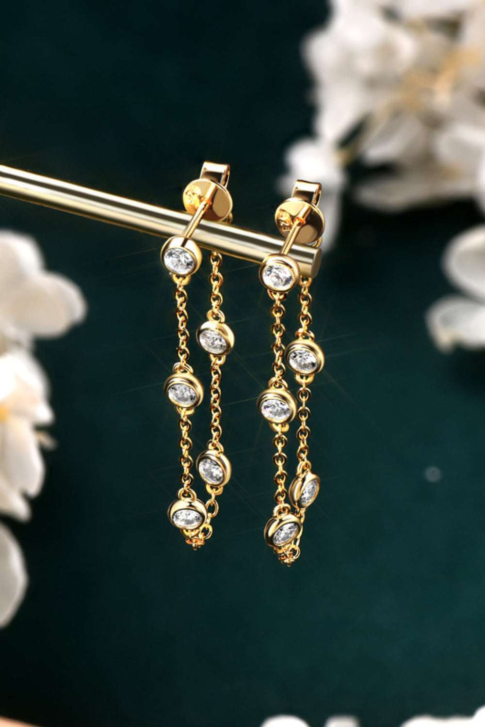 1 Carat Moissanite Chain Earrings - Platinum & Gold Plated 925 Sterling Silver