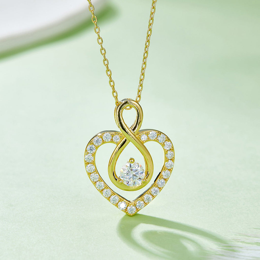1 Carat Moissanite Heart Necklace - Gold Plated 925 Sterling Silver