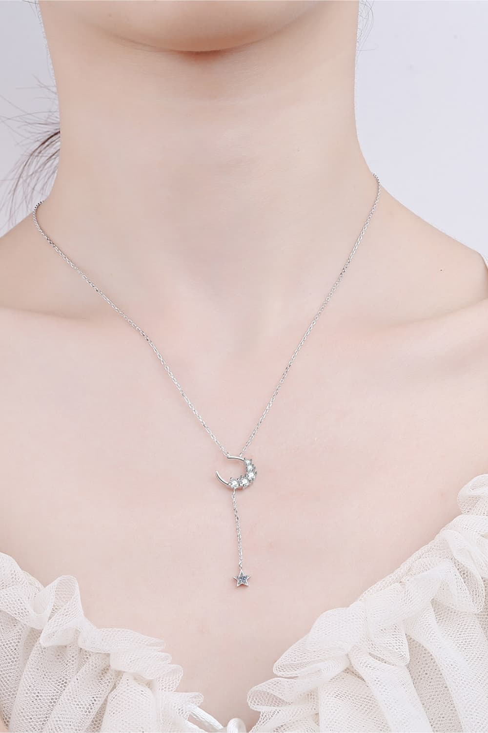 Star & Moon Moissanite Necklace - 925 Sterling Silver Luxury