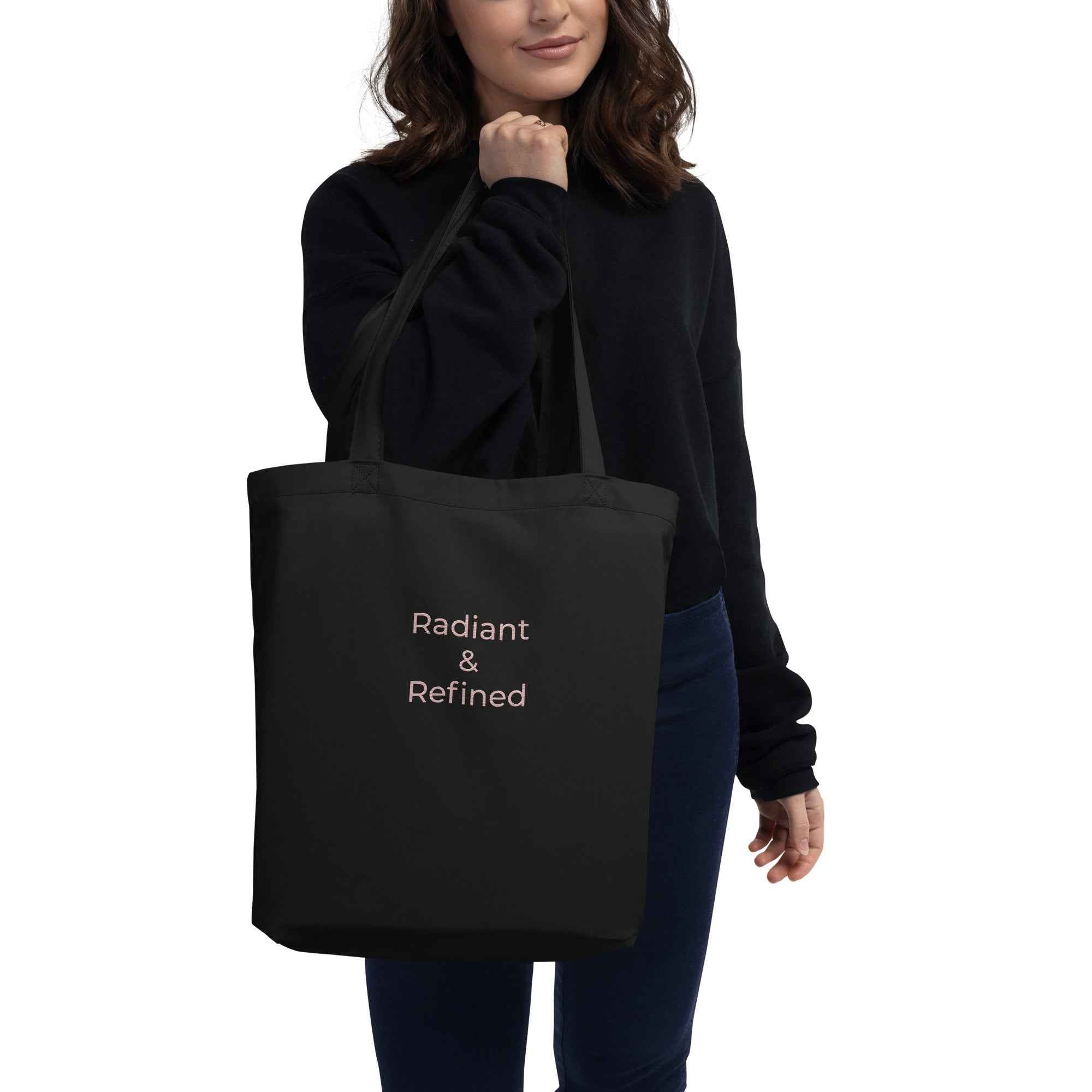 Radiant & Refined Embroidered Eco Tote Bag – Rose Gold Script