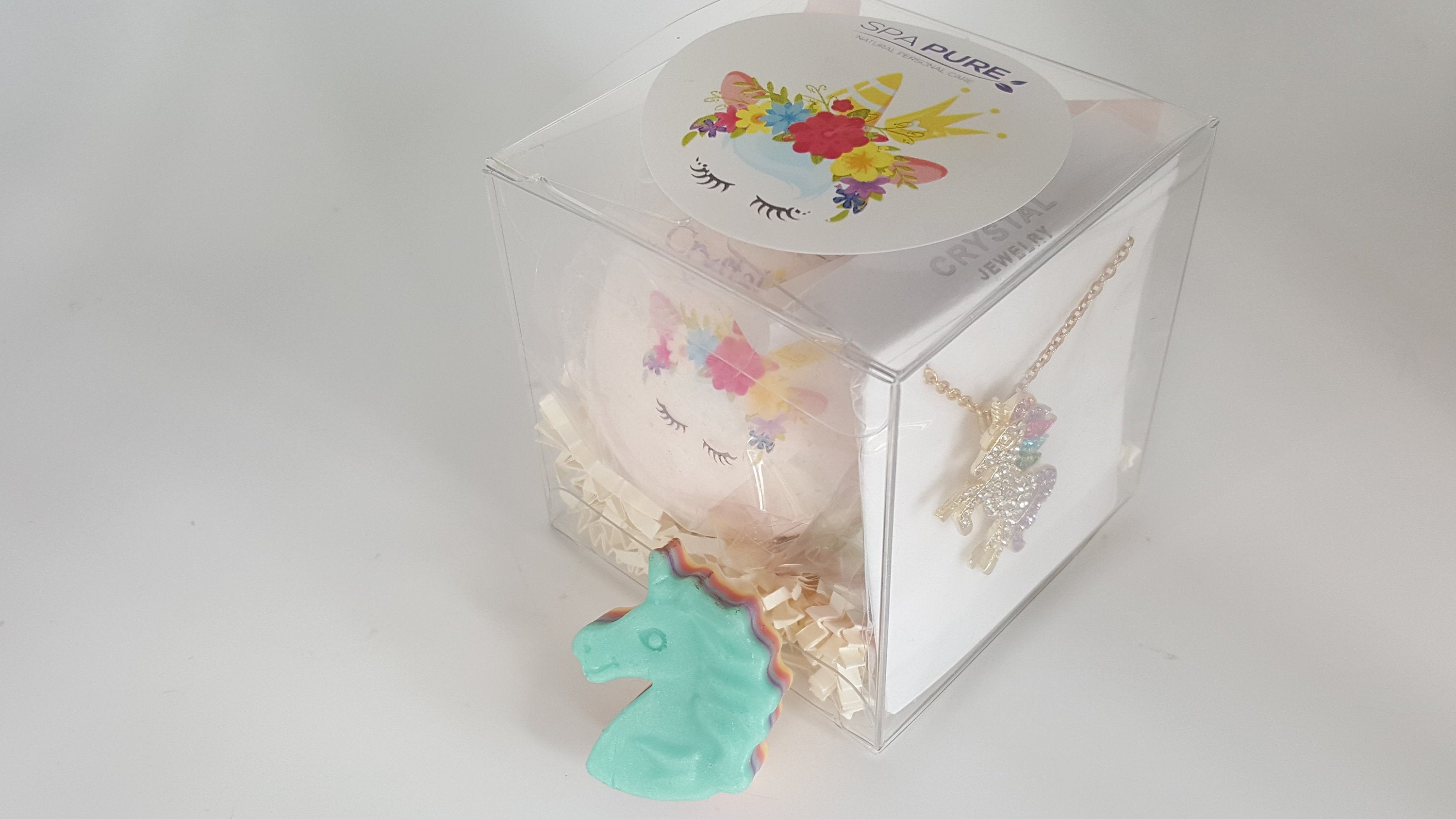 Crystal Unicorn Bath Bomb for Girls with Necklace & Ring