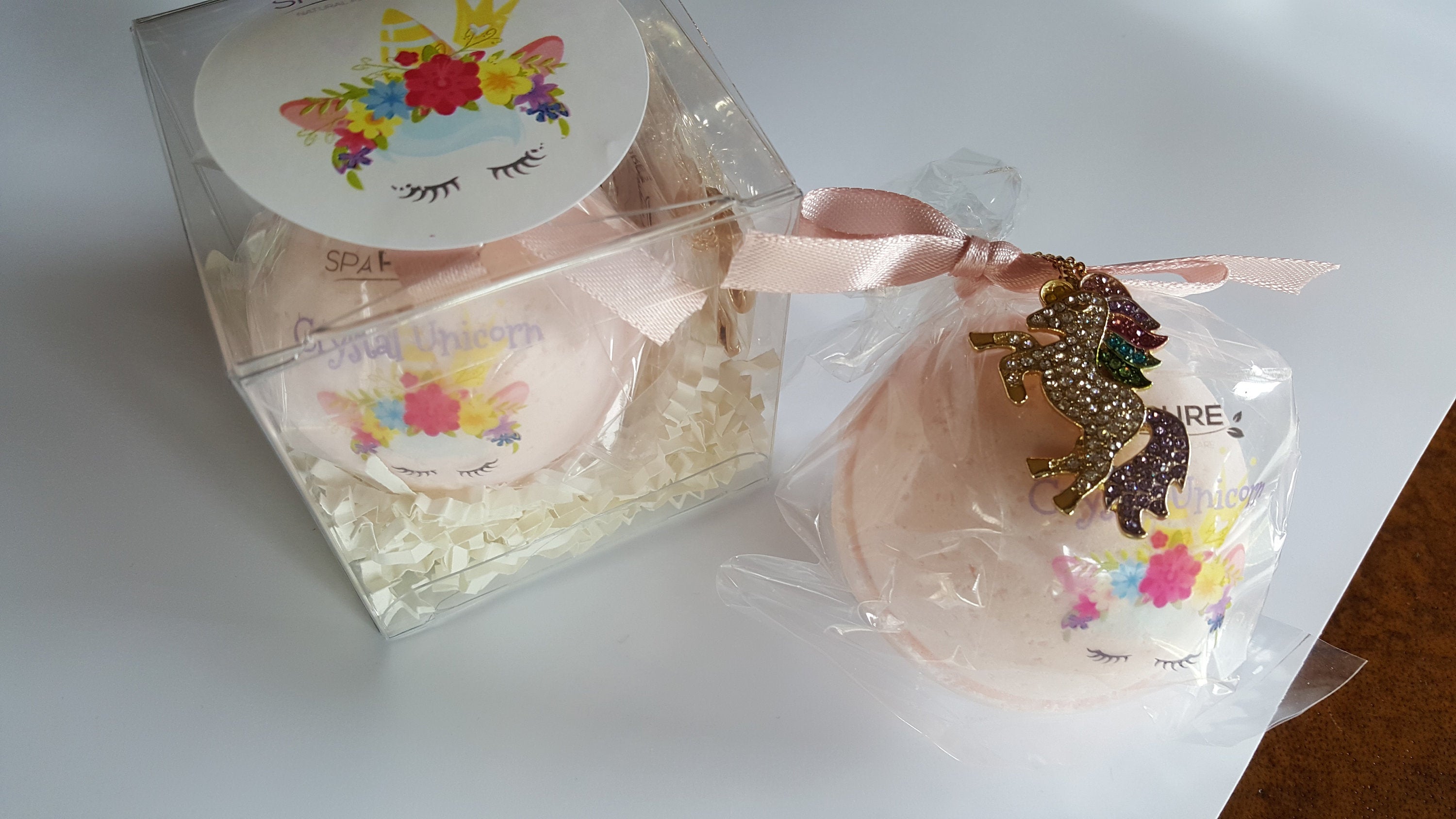 Crystal Unicorn Bath Bomb for Girls with Necklace & Ring