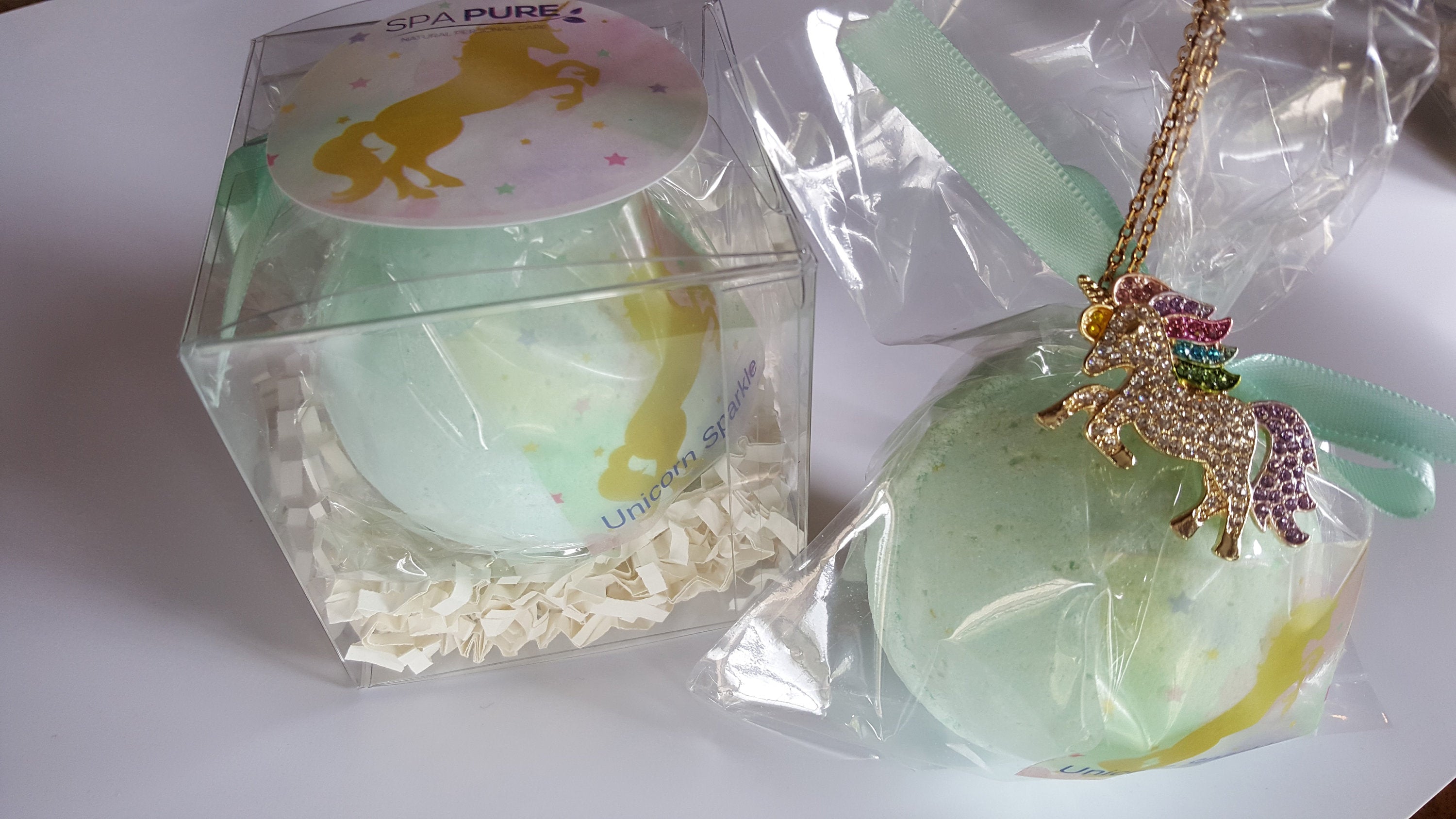 Crystal Unicorn Bath Bomb for Girls with Necklace & Ring