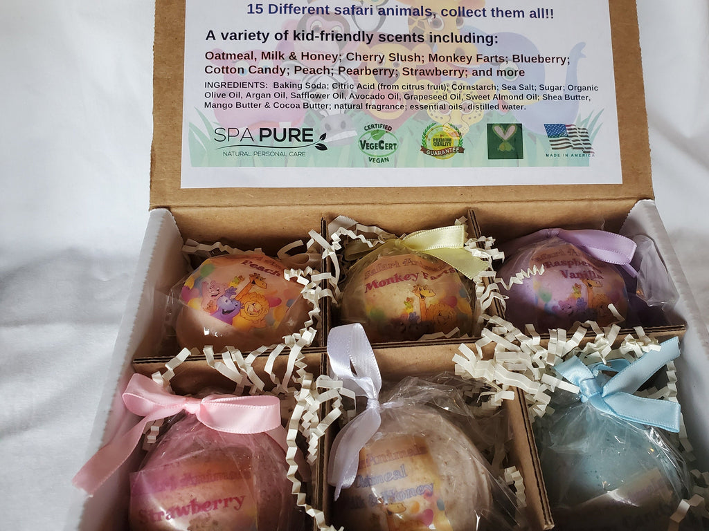 Safari Animals Kids Bath Bomb Gift Set - 6 Pack