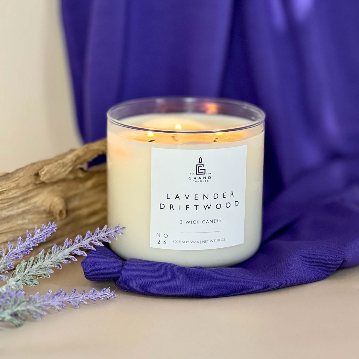 Lavender Driftwood Candle - Luxury Scented Soy Candle