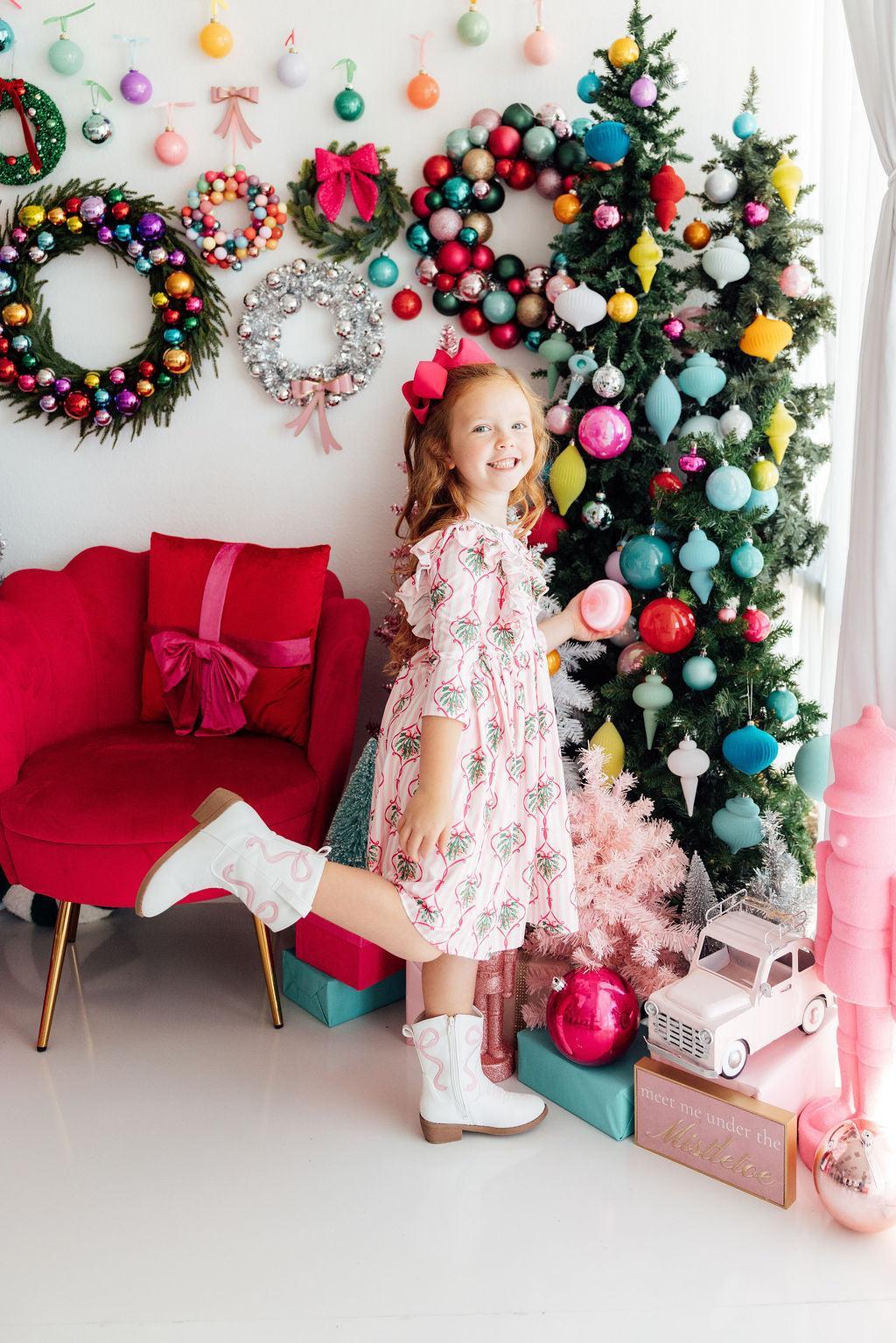 Merry Mistletoe Ruffle Twirl Dress - Kids
