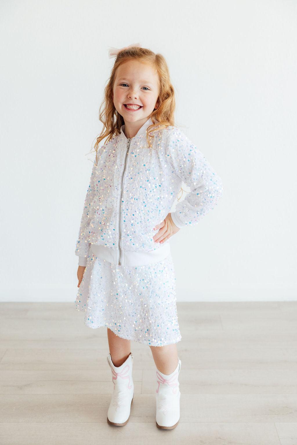 White Velvet Sequin Jacket - Girls
