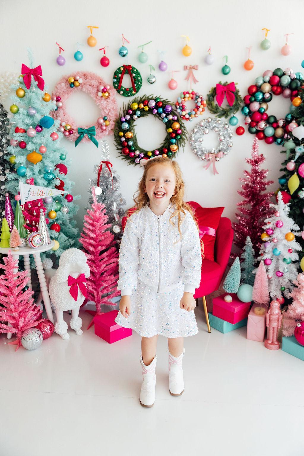 White Velvet Sequin Jacket - Girls