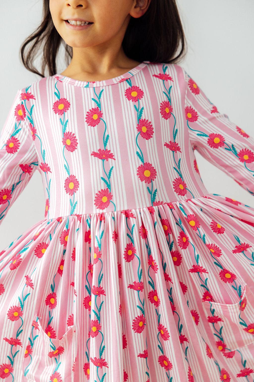 Daisy Chain 3/4 Sleeve Pocket Twirl Dress - Girls