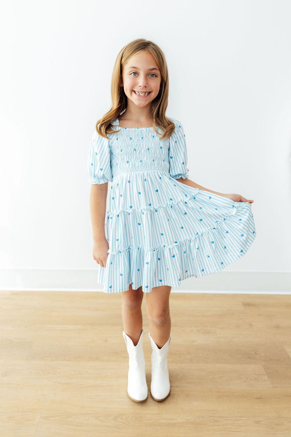 Blueberry Kisses Smocked Ruffle Dress - Girls