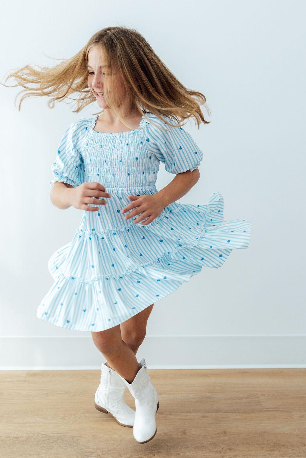 Blueberry Kisses Smocked Ruffle Dress - Girls
