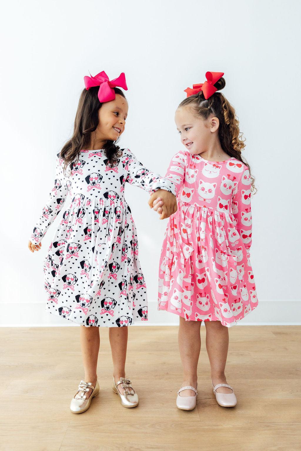 Love You Spots Long Sleeve Pocket Twirl Dress - Girls