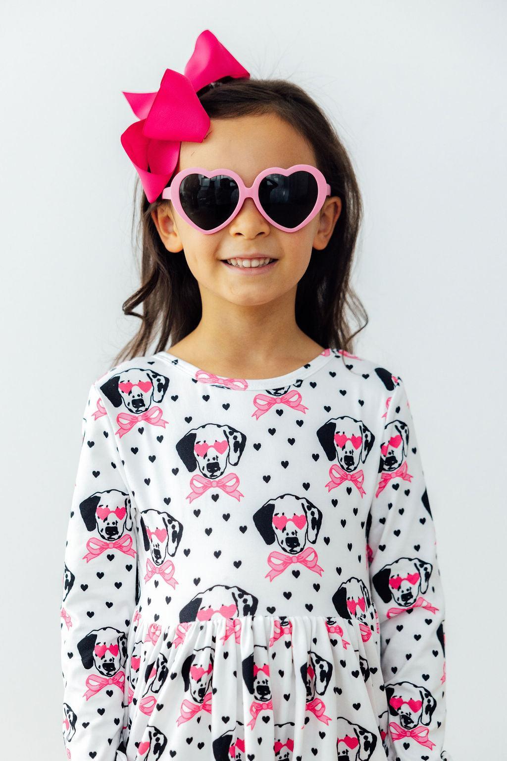 Love You Spots Long Sleeve Pocket Twirl Dress - Girls