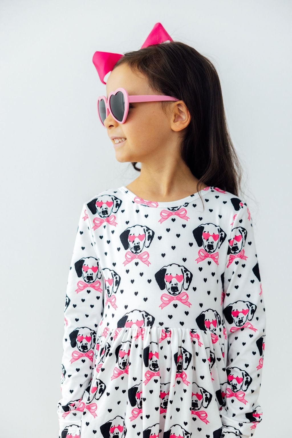 Love You Spots Long Sleeve Pocket Twirl Dress - Girls