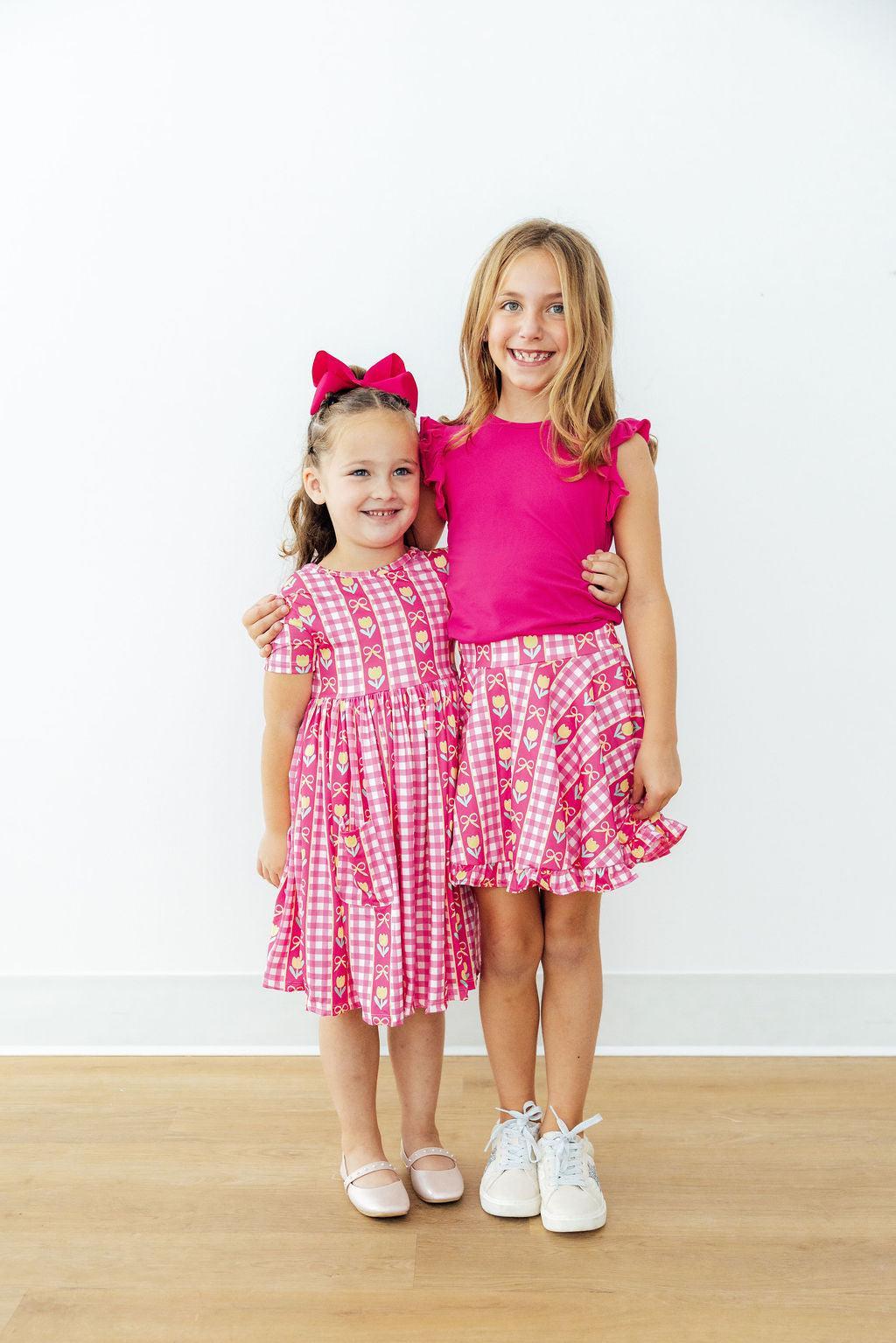 I Love You Tulip Much Short Sleeve Pocket Twirl Dress - Girls