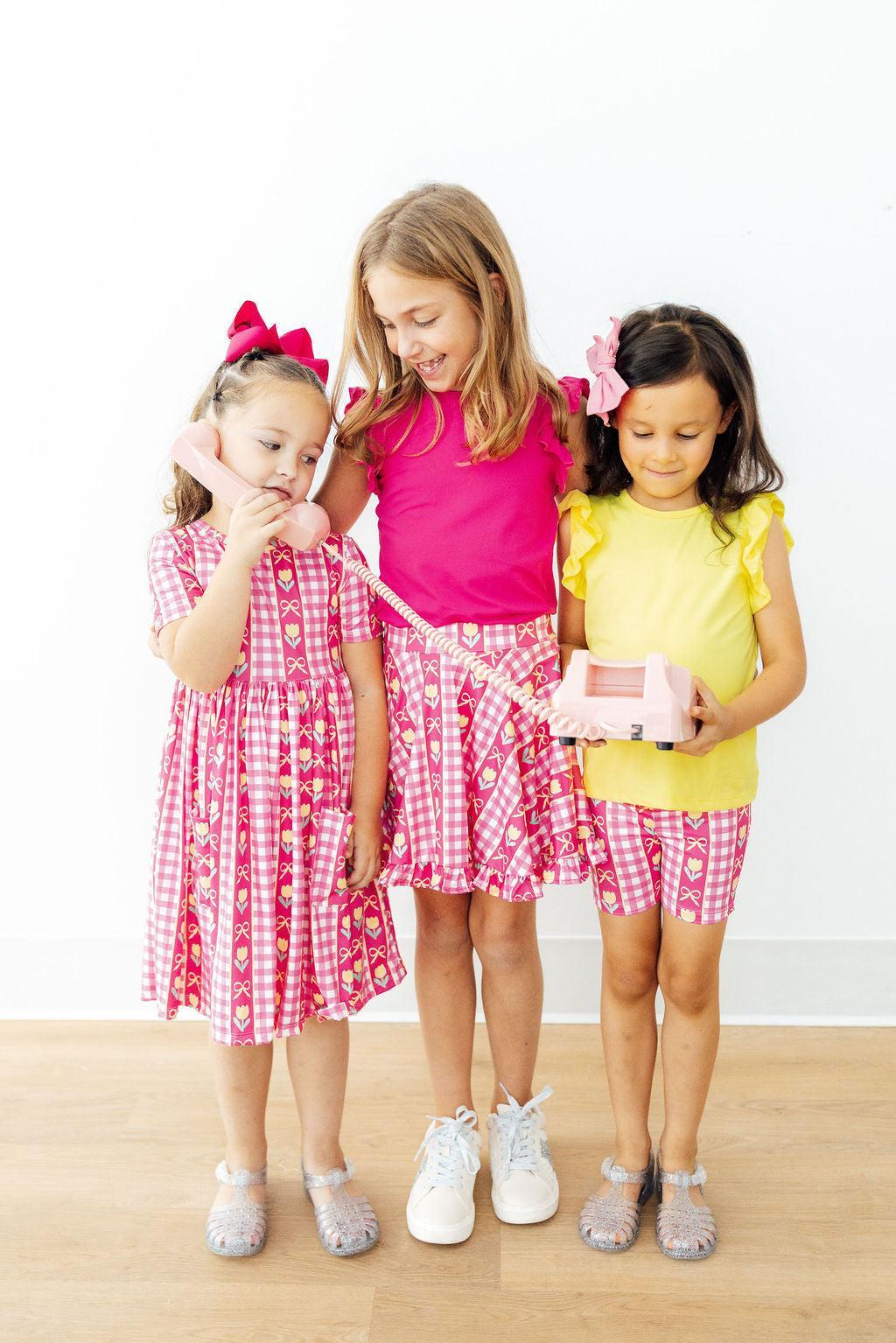 I Love You Tulip Much Short Sleeve Pocket Twirl Dress - Girls