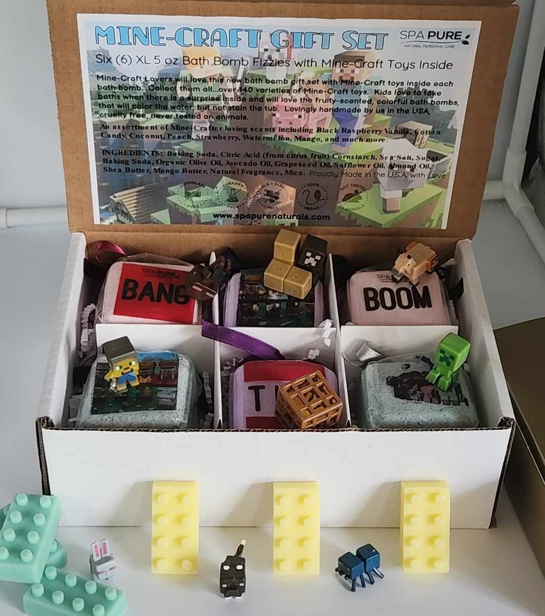 MineCrafter Bath Bombs with Toys Inside - 6 Pack USA Made Kids