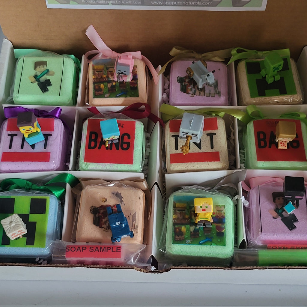 MineCrafter Bath Bombs with Toys Inside - 12 Pack USA Made Kids