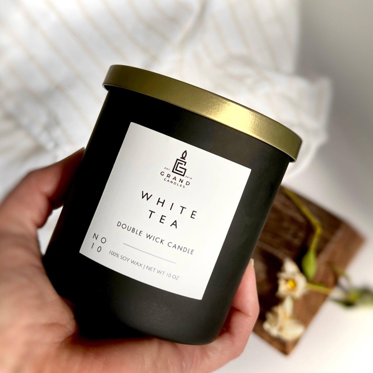 White Tea Candle - Luxury Scented Soy Candle